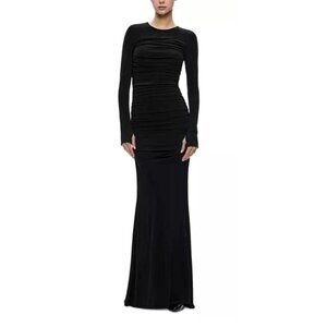 Alice + Olivia Katherina Ruched Long Sleeve Black Gown Size US 2 $595 [jb]